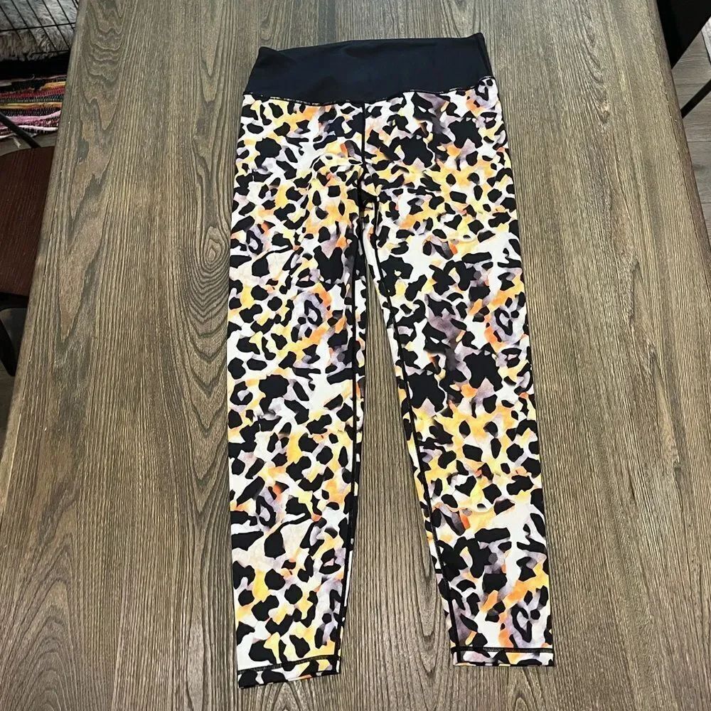 Yelete Active High Rise Leggings Animal Print Stretch Pull-On Multicolor Size XL